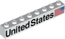 Brick 1 x 8 with Black 'United States' and Flag Pattern Model Right Side