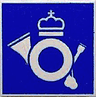 Road Sign 2 x 2 Square with Clip with Mail Horn Logo on Blue Background Pattern