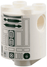 Brick, Round 2 x 2 x 2 Robot Body with Bottom Axle Holder (x Shape / + Orientation) with SW Astromech Droid Light Bluish Gray Rectangles, Silver Panels, Dark Green Utility Arms and Data Port Slot Pattern