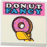 Tile 2 x 2 with 'DONUT FANCY' and Donut / Doughnut in Minifigure Hand Pattern