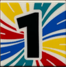 Tile 2 x 2 with Blue, Yellow, Red and Dark Turquoise Swirls and Black Number 1 Pattern