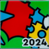 Tile 2 x 2 with Red and Green Bricks, Yellow Technic Brick and Black '2024' Pattern
