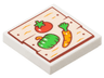 Tile 2 x 2 with Light Nougat Wood Grain Boards with Reddish Brown Nails and Red, Orange, and Bright Green Tomato, Paprika / Pepper, and Carrot Pattern