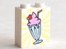 Brick 1 x 2 x 2 with Inside Stud Holder with Bright Pink Milkshake with Red Straw and Heart Shaped Cherry in Light Aqua Glass Pattern
