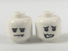 Minifigure, Head Dual Sided Alien Gray Around Eyes, Sad with Fang / Scared Expression Pattern