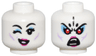 Minifigure, Head Dual Sided Female Medium Lavender Cheek Lines, Magenta Lips, Medium Blue Eye Shadow, Winking / Red Eyes Angry Pattern