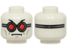 Minifigure, Head Black Eyebrows, Dark Silver Goggles with Red and Coral Lenses, Cheek Lines, Chin Dimple, Angry Frown, Strap on Back Pattern