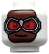 Minifigure, Head Balaclava over Reddish Brown Face, Silver Goggles with Red Lenses, Lopsided Grin Pattern