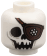 Minifigure, Head Alien Black Skull with Dark Brown Eye Patch with Metallic Light Blue and Metallic Pink Jewels, Reddish Brown Strap, Light Bluish Gray Lines Pattern