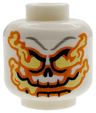 Minifigure, Head Alien Skull with Orange and Bright Light Yellow Flames, Dark Bluish Gray Forehead Lines, Black Mouth and Nose Pattern