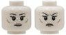 Minifigure, Head Dual Sided Female Dark Bluish Gray Eyebrows and Eyelashes, Light Bluish Gray Cheek Lines, Silver Lips, Neutral / Frown with Raised Eyebrows Pattern