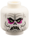 Minifigure, Head Dual Sided Alien, Light Bluish Grey Brown Furrows, Yellowish Green Triangular Eyes, Magenta Eye Shadow, Open Mouth Scowl Pattern