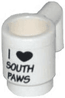 Minifigure, Utensil Cup with Black 'I' Heart 'SOUTH PAWS' Pattern