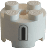 Brick, Round 2 x 2 with Axle Hole with Black and Light Bluish Gray Castle Window Pattern