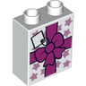 Duplo, Brick 1 x 2 x 2 with Present / Gift with Bow and Stars Pattern
