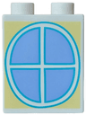 Duplo, Brick 1 x 2 x 2 with Dark Azure Oval Window Frame Outline with Medium Blue Sky on Bright Light Yellow Background Pattern