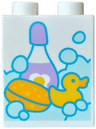 Duplo, Brick 1 x 2 x 2 with Light Aqua Bath Water and Bubbles, Medium Lavender Shampoo Bottle, Bright Light Orange Sponge, Yellow Duck Pattern