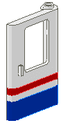 Door 1 x 4 x 5 Train Right, Thin Support at Bottom with Red/Blue Stripe Pattern