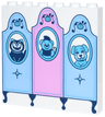 Panel 1 x 6 x 5 with Bright Light Blue and Bright Pink Headboards, Medium Azure Pumpkins and Oval Frame Portraits of Lucifer, Gus and Bruno Pattern