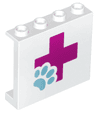 Panel 1 x 4 x 3 with Side Supports - Hollow Studs with Hospital Magenta Cross with Paw Pattern