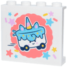 Panel 1 x 4 x 3 with Side Supports - Hollow Studs with Wheeled Cart with Medium Azure, Bright Pink, Yellow Unicorn, Stars and Sprinkles on Coral Circle Background Pattern