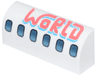 Slope, Curved 1 x 4 x 1 1/3 with Dark Silver and Metallic Light Blue Airplane Windows, Coral and Medium Azure 'WORLD' Pattern