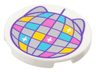 Tile, Round 3 x 3 with Dark Purple Disco Ball with Silver, Medium Azure, Dark Pink and Yellow Sections, Sparkles and Cat Ears Pattern