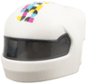 Minifigure, Headgear Helmet Formula 1 with Molded Trans-Black Visor and Printed Magenta, Medium Azure, Black, and Yellow Squares and '32' Pattern