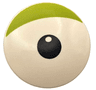 Minifigure, Shield Circular / Round Convex Face with Black Pupil and Lime Eyelid Pattern (Toy Story Alien Eye)