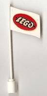 Flag on Flagpole, Wave with LEGO Logo in Red Ellipse Pattern - No Bottom Lip