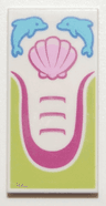 Tile 2 x 4 with Dolphins and Scallop Seashell Pattern