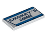 Tile 2 x 4 with Dark Blue 'SMOKEY'S GARAGE' Pattern