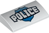 Slope, Curved 2 x 4 x 2/3 with Bottom Tubes with 'POLICE' over Blue Badge Pattern