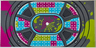 Tile 8 x 16 with Bottom Tubes, Textured Surface with Dark Bluish Gray Background and Black Round Outlines, Magenta, Lime, Medium Azure and White Dance Floor Pattern