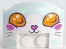 Wedge 3 x 4 x 2/3 Triple Curved with Cat Face, Bright Light Orange Eyes, Dark Pink Nose and Ovals on Cheeks, Light Aqua Forehead and Paws Pattern