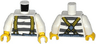 Torso Town Prisoner Olive Green Suspenders over Shirt with Dark Bluish Gray Prison Stripes Pattern / White Arms / Yellow Hands