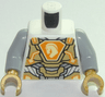 Torso Nexo Knights Armor, Gold Panels, Orange Emblem, Yellow Horse Head Pattern / Light Bluish Gray Arms / Pearl Gold Hands