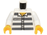 Torso Prison Uniform Shirt with '50380', 5 Buttons, and Dark Bluish Gray Stripes, Hairy Chest, Yellow Neck Pattern / White Arms / Yellow Hands