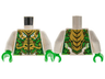 Torso Female Armor Bright Green with Gold Highlights and Dragon Face Pattern / White Arms / Bright Green Hands