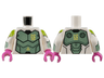 Torso Armor Sand Green Breastplate, Bright Light Yellow Triangle and Logo Pattern / White Arms with Lime and Sand Green Armor Pattern / Dark Pink Hands