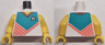 Torso Sport Shirt with Dark Turquoise Panel, Mountains Logo, Coral Collar and Diagonal Stripes, Yellow Neck Pattern / Yellow Arms / Yellow Hands