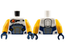 Torso Reddish Orange and Black Classic Space Logo, Sand Blue Panel with Gold Lines, Dark Blue Trim Pattern / Bright Light Orange Arms / Dark Blue Hands