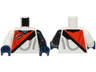 Torso Spacesuit with Reddish Orange Panel, Classic Space Logo, Black Stripe, and Sand Blue Collar Pattern (BAM) / Black Arm Left / White Arm Right / Dark Blue Hands