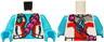 Torso Open Jacket with Pockets and Zippers, Silver and Red Panels, Medium Azure Chest with Muscles Outline, Magenta Beaded Necklace, Dark Turquoise Number 6 on Front and Back Pattern / Medium Azure Arms / Medium Azure Hands