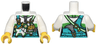 Torso Female Dark Turquoise Overalls and Belt over Jacket with Bright Green Stripe, Gold Buckles, Dragon Bag Pattern / White Arms / Yellow Hands