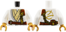 Torso Tunic with Light Bluish Gray Trim, Tan Layer, Reddish Brown Strap, Gold Clasp and Charm with Ninjago Logogram 'WU' Pattern / White Arms / Pearl Gold Hands