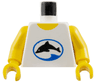 Torso Tank Top Shirt with Black Dolphin in Blue Oval Divers Logo, Yellow Neck Pattern / Yellow Arms / Yellow Hands