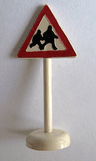 Road Sign with Post, Triangle with Pedestrian Crossing 2 People Pattern - Single Piece Unit