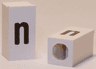 Tile, Modified 1 x 2 x 5/6 Stud Hole in End with Black Lowercase Letter n Pattern