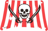 Cloth Sail Rectangle with Red Stripes, Skull and 2 Cutlasses Pattern, Damage